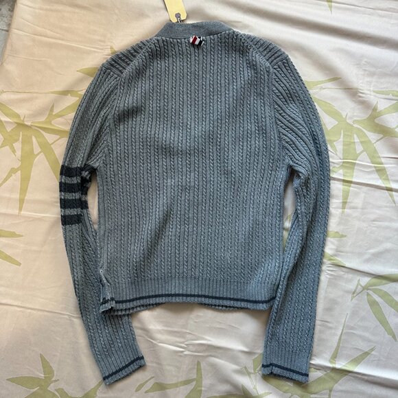 Thom Browne Grey Knitted Cropped Cardigan - Picture 8 of 9